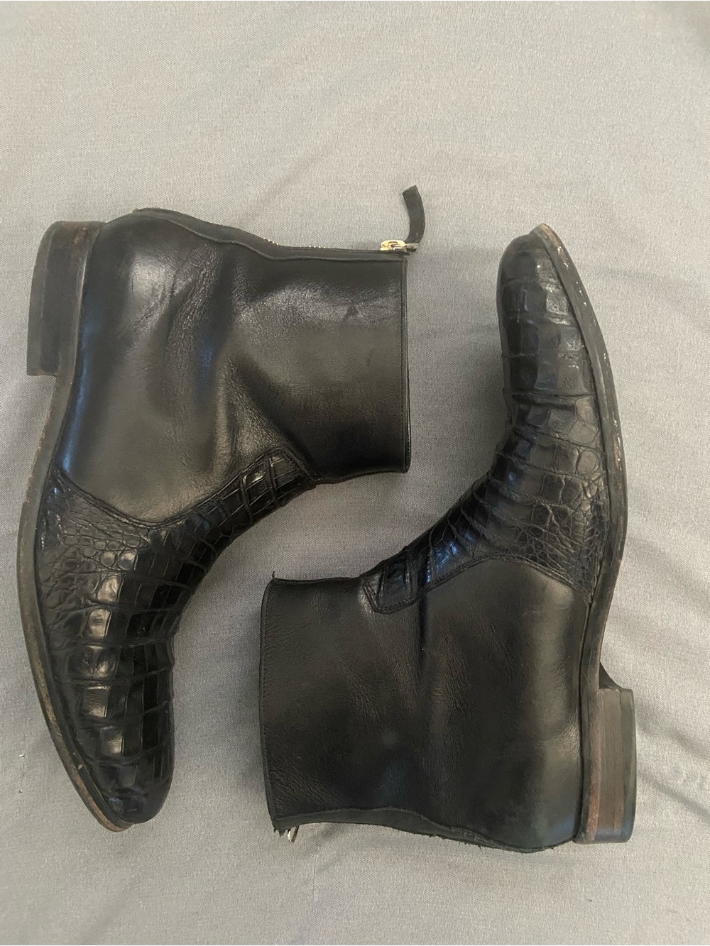 Men's Black Caiman Crocodile leather Ankle Boots Western Elegant